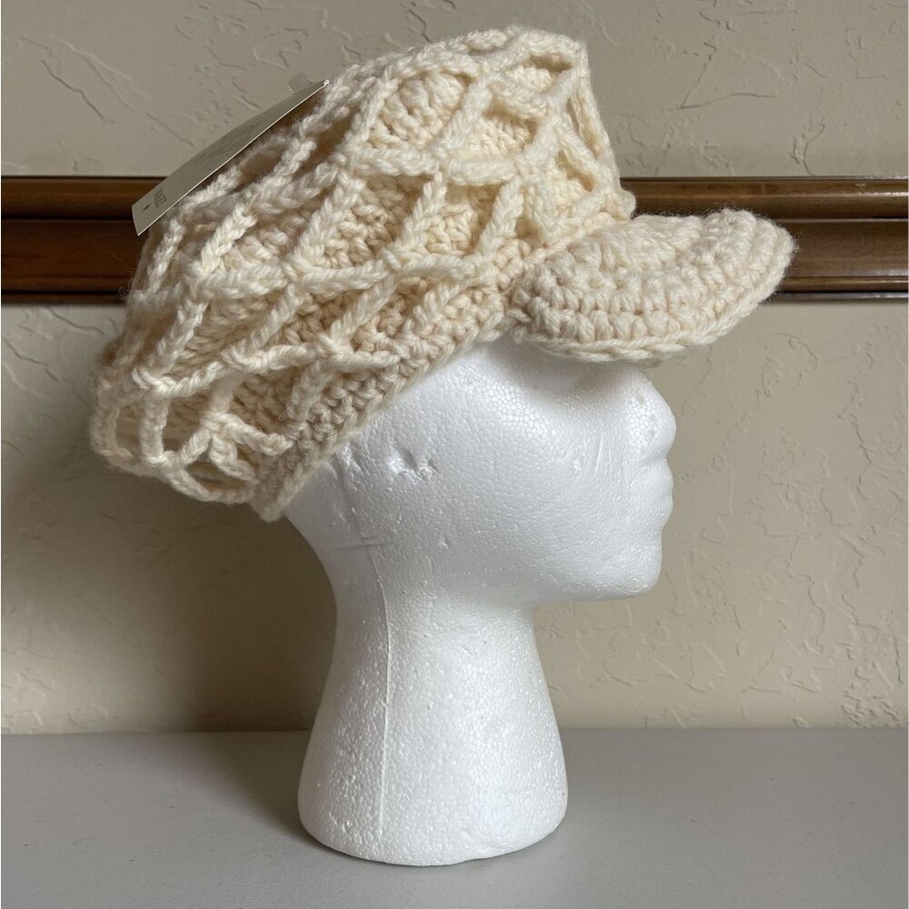 New! MAGEE Ivory Wool Page Boy Knit Hat Peak with Mesh